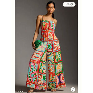 FARM Rio Multicolor Geometric Floral Wide-Leg Jumpsuit